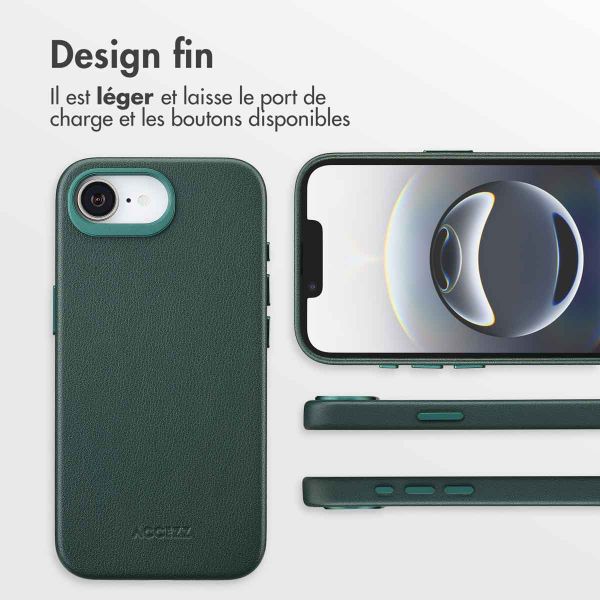 Accezz Coque arrière en cuir avec MagSafe Apple iPhone 17e / 16e - Cedar Green