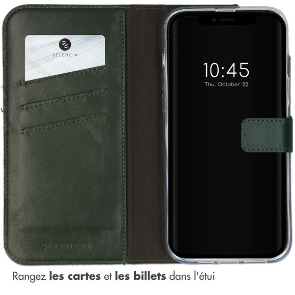 Selencia Étui portefeuille en cuir véritable Apple iPhone 14 - Vert