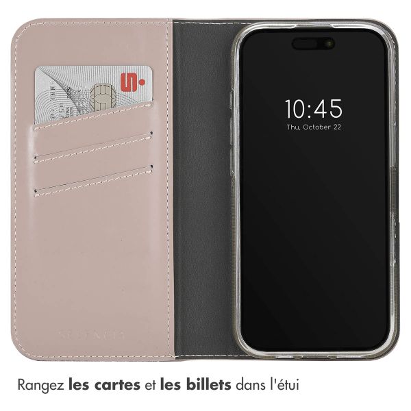 Selencia Étui portefeuille en cuir véritable Apple iPhone 16 Pro Max - Dusty Pink