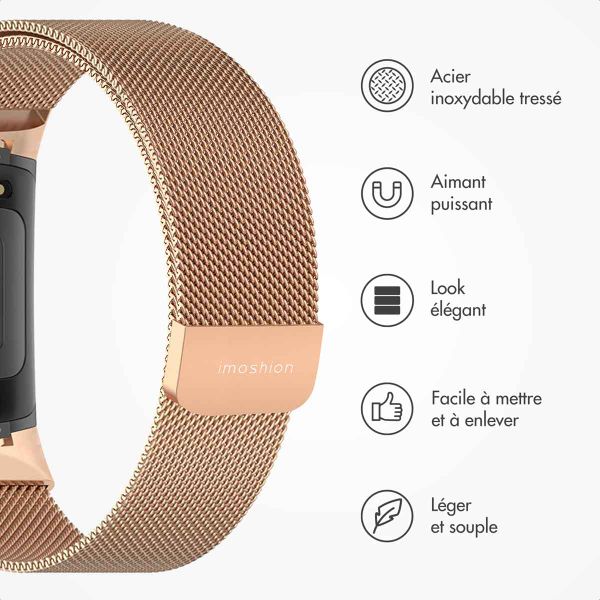 imoshion Bracelet magnétique milanais Fitbit Charge 5 - Taille S - Rose Doré