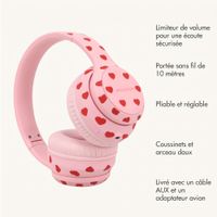 imoshion Casque sans fil pour enfants LED Light - Limiteur de décibels - Avec câble AUX - Cœurs