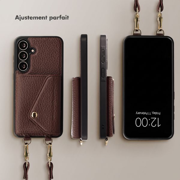Selencia Coque de télephone Sera avec cordon et porte-cartes enveloppe Samsung Galaxy S25 FE - Chocolate Brown