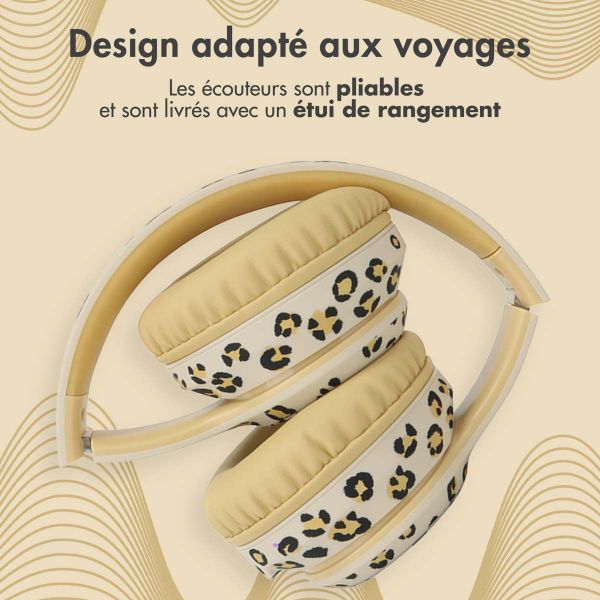 imoshion Édition Spéciale - Casque sans fil pour enfants avec imprimé léopard LED Light - Limiteur de décibels - Avec câble AUX - Léopard