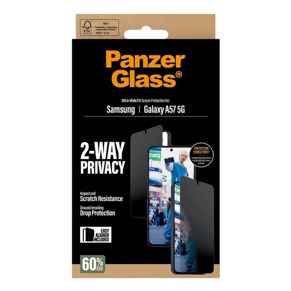 PanzerGlass Protection d'écran Privacy Ultra-Wide Fit Anti-bactérienne avec applicateur Samsung Galaxy A57 (5G)