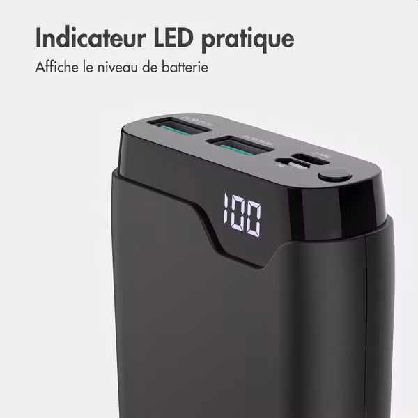 imoshion Batterie externe 20 000 mAh - Chargeur rapide 22,5 W - USB-C / USB-A - Noir