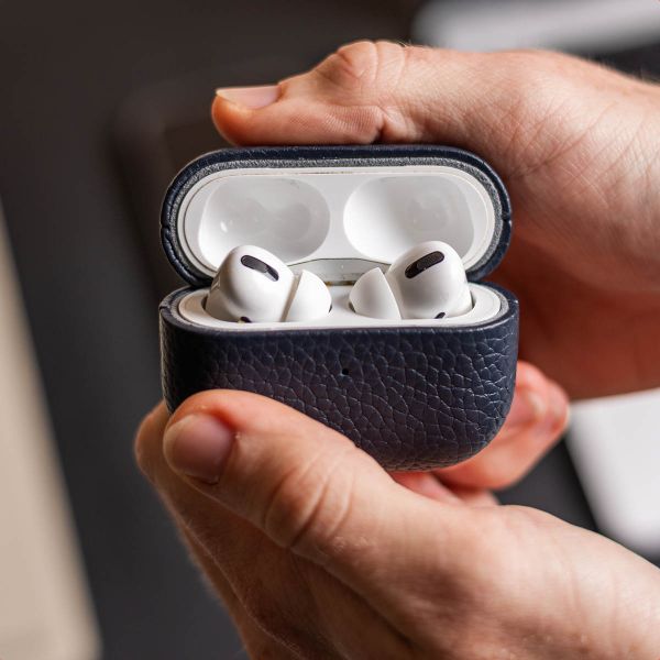 Accezz Coque en cuir véritable  Apple Airpods Pro - Bleu foncé
