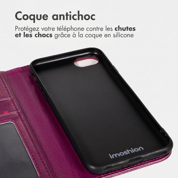 imoshion Étui de télephone portefeuille Design Apple iPhone SE (2022 / 2020) / 8 / 7 / 6(s) - Crush Check Coral Dust