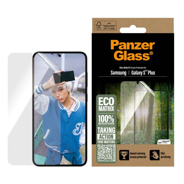 PanzerGlass Protection d'écran Matrix Recycled Ultra-Wide Fit Anti-bactérienne avec applicateur Samsung Galaxy S25 Plus
