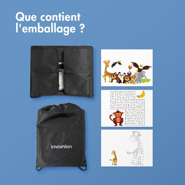 imoshion Table de voyage - Support de tablette voiture - 7 compartiments de rangement - Inclus 2 coloriages - Noir