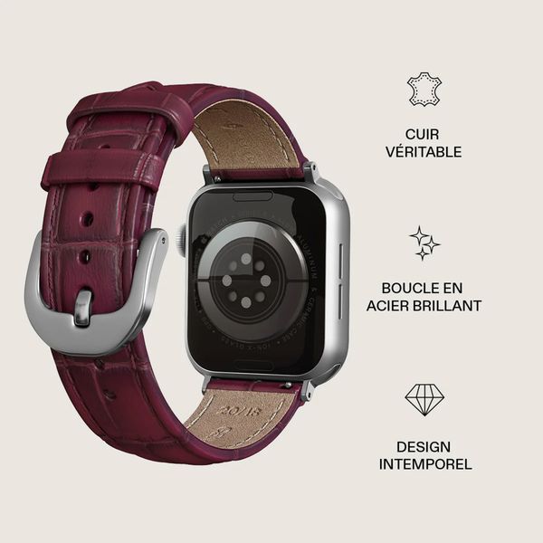 Burga Bracelet en cuir véritable  - Apple Watch | 44/45/46/49 mm / Connexion universelle 20 mm - Mobwife / Silver