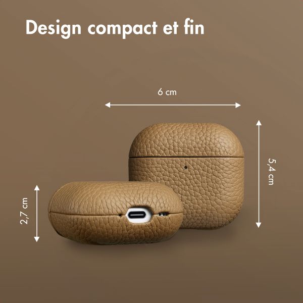 Accezz Coque en cuir véritable  Apple Airpods 4 - Taupe