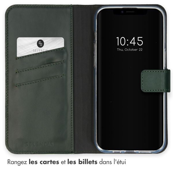 Selencia Étui portefeuille en cuir véritable Apple iPhone 15 - Vert