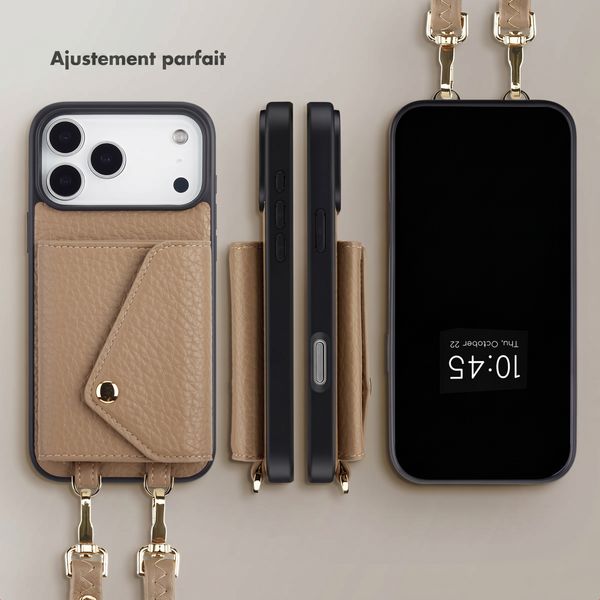 Selencia Coque de télephone Sera avec cordon et porte-cartes enveloppe Apple iPhone 18 Pro / 17 Pro - Taupe