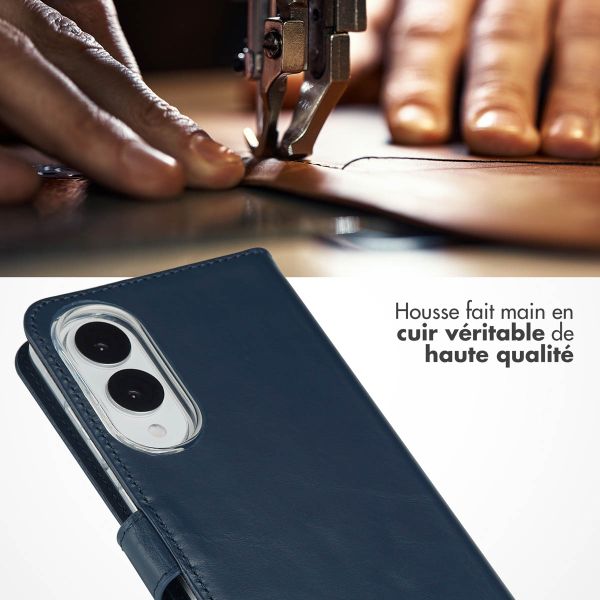 Selencia Étui portefeuille en cuir véritable Samsung Galaxy S25 Edge - Bleu foncé