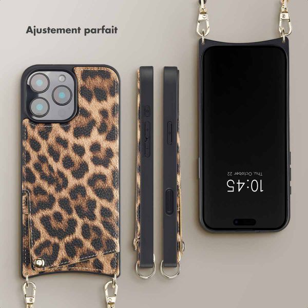 Selencia Coque de télephone Nova avec cordon et porte-cartes Apple iPhone 16 Pro Max - Leopard