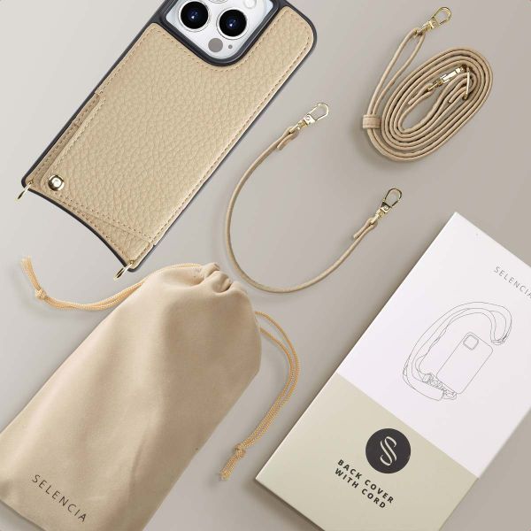 Selencia Coque de télephone Nova avec cordon et porte-cartes Apple iPhone 15 Pro - Beige