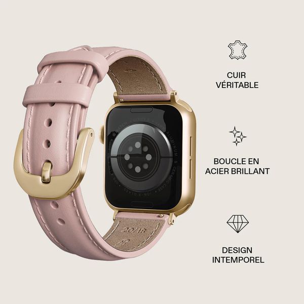 Burga Bracelet en cuir véritable  - Apple Watch | 44/45/46/49 mm / Connexion universelle 20 mm - Pillow Talk / Gold