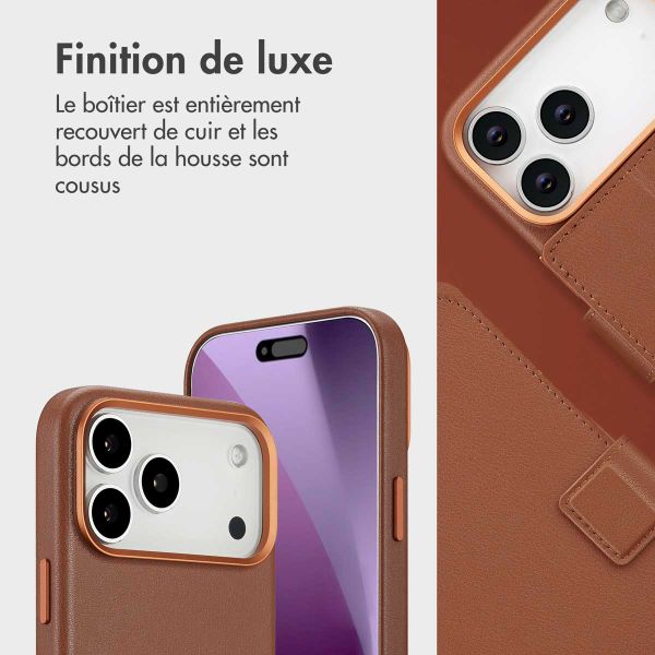 Accezz Étui de télephone portefeuille en cuir 2-en-1 avec MagSafe Apple iPhone 17 Pro Max - Sienna Brown