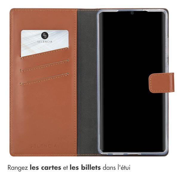 Selencia Étui portefeuille en cuir véritable Samsung Galaxy S25 Ultra - Marron clair