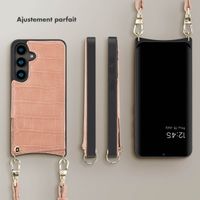 Selencia Coque de télephone Nova Croco avec cordon et porte-cartes Samsung Galaxy S24 - Old Pink