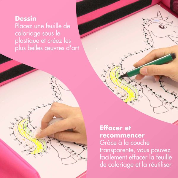 imoshion Table de voyage - Support de tablette voiture - 7 compartiments de rangement - Inclus 2 coloriages - Rose