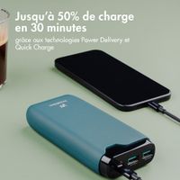 imoshion Batterie externe 20 000 mAh - Chargeur rapide 22,5 W - USB-C / USB-A - Vert pétrole