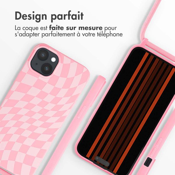 imoshion Coque design en silicone avec cordon Apple iPhone 15 Plus - Retro Pink