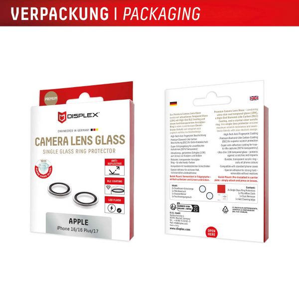 Displex CamGlass Single Protection d'objectif de caméra Apple iPhone 16 / 16 Plus / 17
