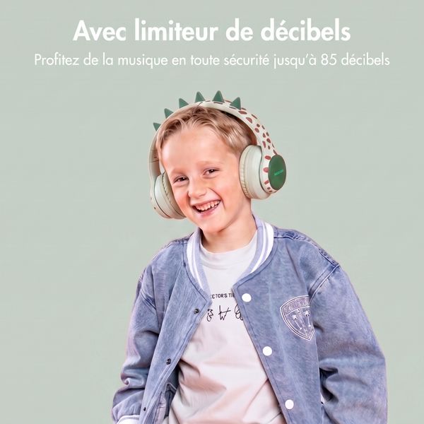 imoshion Casque sans fil pour enfants Dino LED Light - Limiteur de décibels - Avec câble AUX - Brown / Orange