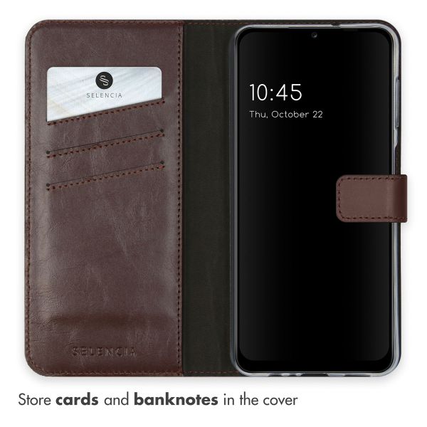 Selencia Étui portefeuille en cuir véritable Samsung Galaxy A13 (5G) / A04s - Marron