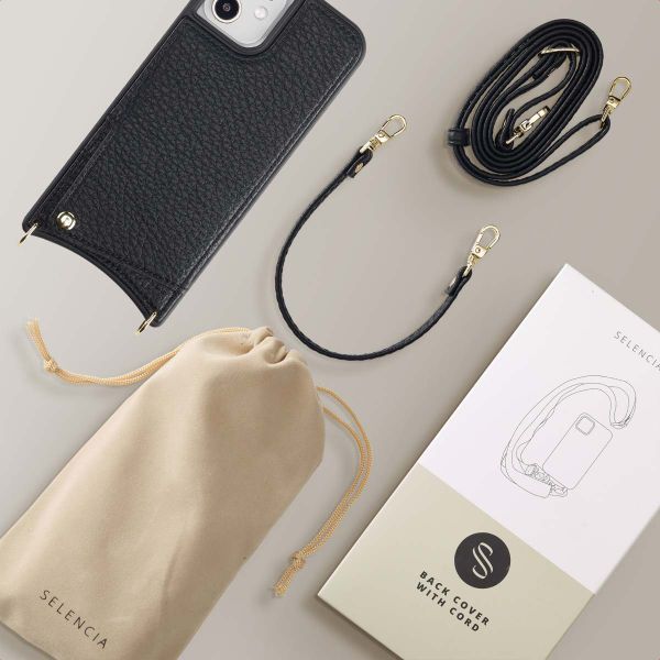 Selencia Coque de télephone Nova avec cordon et porte-cartes Apple iPhone 12 (Pro) - Noir