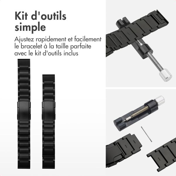 Accezz Bracelet en acier Titane mat  - Connexion Garmin 22 mm - Noir