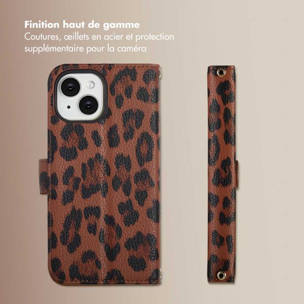 Selencia Étui de télephone portefeuille imprimé léopard Sabi Apple iPhone 15 - Mocha Brown