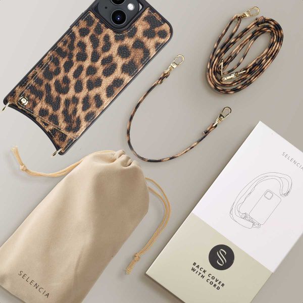 Selencia Coque de télephone Nova avec cordon et porte-cartes Apple iPhone 14 - Leopard