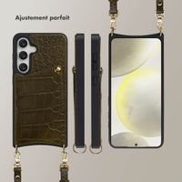 Selencia Coque de télephone Nova Croco avec cordon et porte-cartes Samsung Galaxy S25 / S24 - Dark Olive