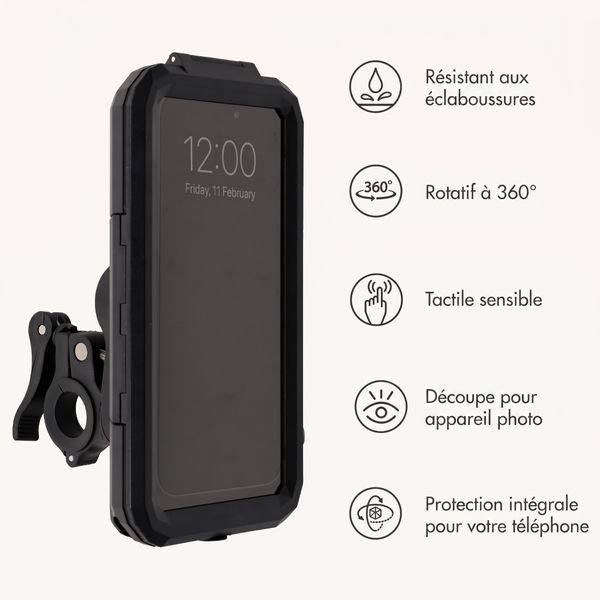 imoshion Support de téléphone premium pour vélo - Résistant aux éclaboussures - Rotation à 360° - Universel - Noir
