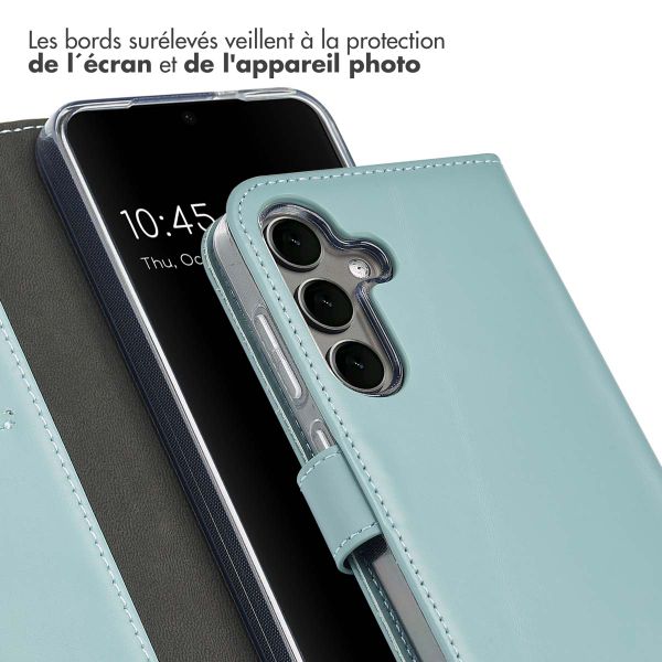 Selencia Étui portefeuille en cuir véritable Samsung Galaxy S25 - Air Blue