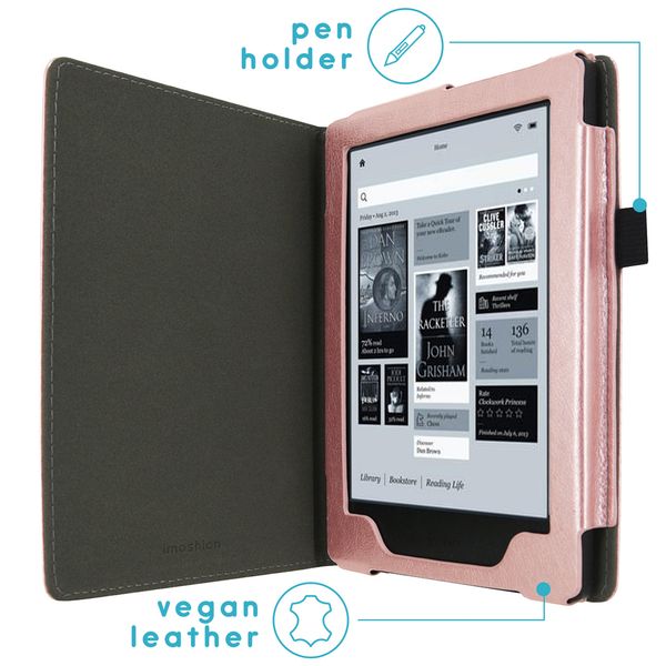 imoshion Étui de liseuse portefeuille en cuir végan Kobo Aura H2O - Rose Doré