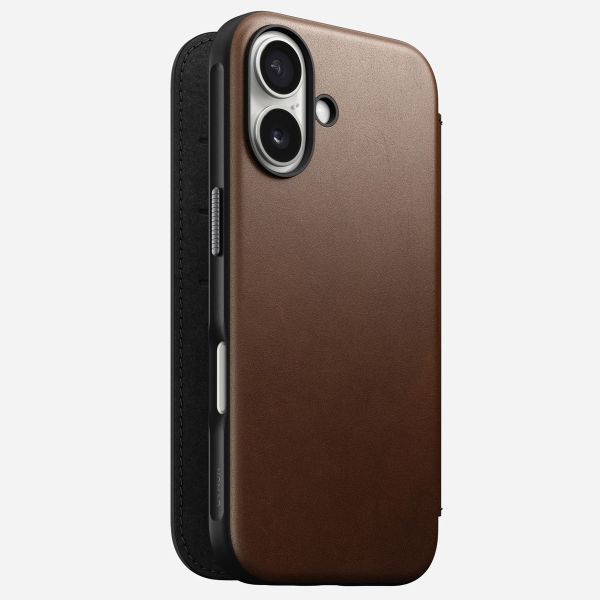 Nomad Étui de télephone portefeuille Modern Leather Folio Apple iPhone 16 - Marron