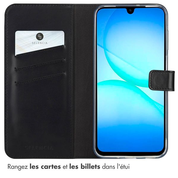 Selencia Étui portefeuille en cuir véritable Samsung Galaxy A17 (5G) / (4G) - Noir
