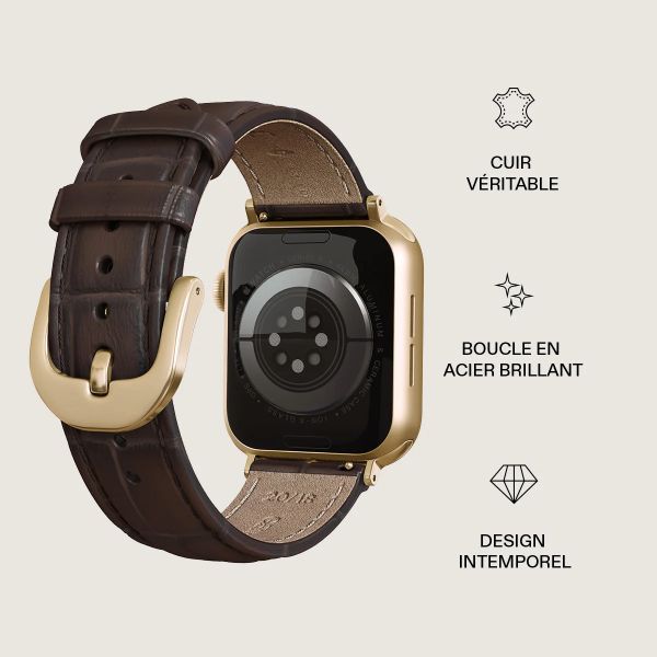 Burga Bracelet en cuir véritable  - Apple Watch | 44/45/46/49 mm / Connexion universelle 20 mm - Espresso / Gold