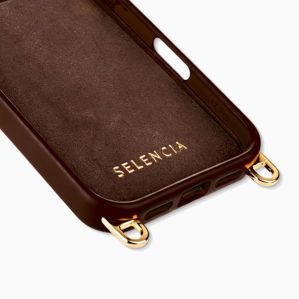 Selencia Coque arrière Rivièra avec MagSafe avec crochets amovibles Apple iPhone 18 Pro / 17 Pro - Choco Brown