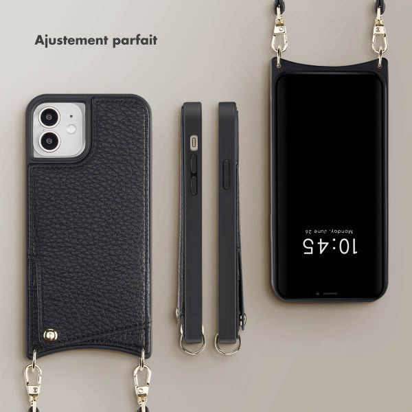 Selencia Coque de télephone Nova avec cordon et porte-cartes Apple iPhone 12 (Pro) - Noir