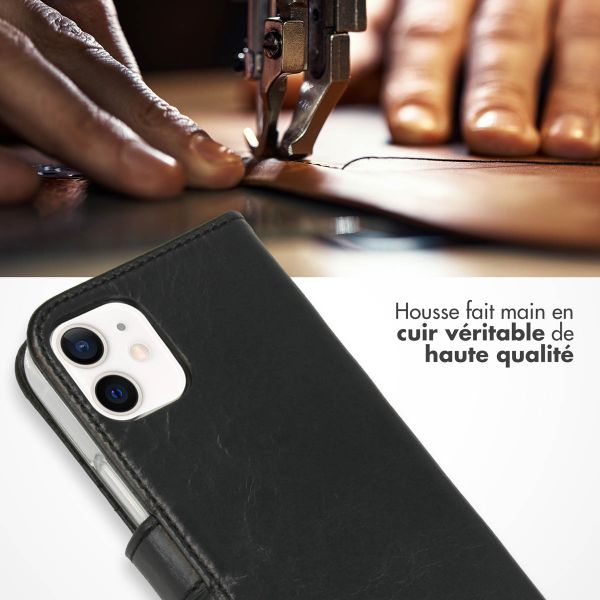 Selencia Étui portefeuille en cuir véritable Apple iPhone 12 Mini - Noir