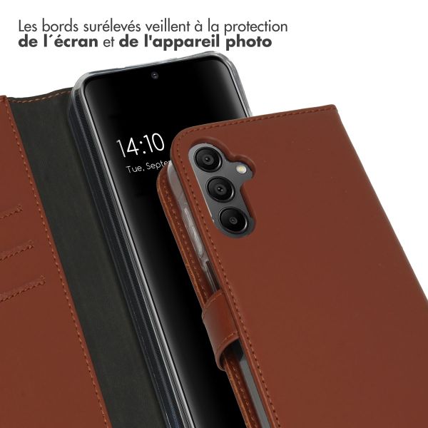 Selencia Étui portefeuille en cuir véritable Samsung Galaxy A15 (5G/4G) - Marron clair