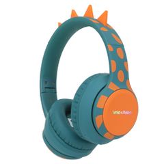 imoshion Casque sans fil pour enfants Dino LED Light - Limiteur de décibels - Avec câble AUX - Petrol Green / Orange