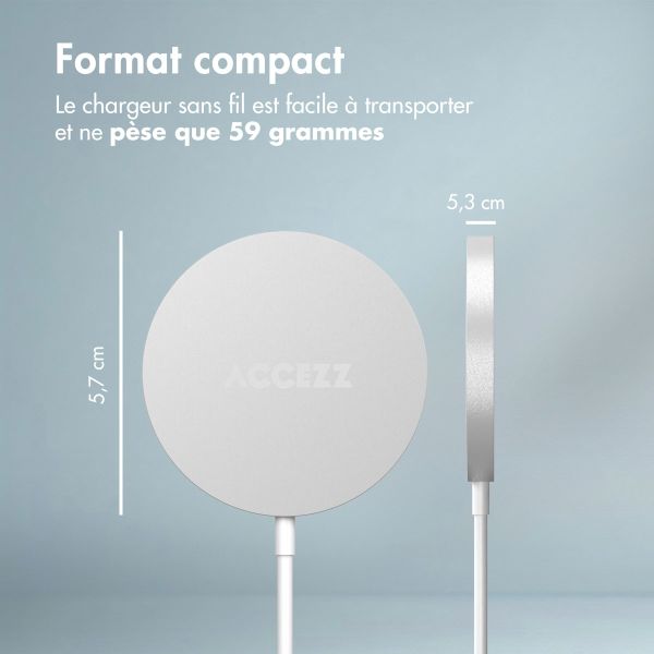 Accezz Chargeur sans fil USB-C - Chargeur sans fil MagSafe et Qi2 - 1 mètres - Blanc