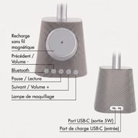 imoshion Miroir de maquillage avec haut-parleur Bluetooth et chargeur sans fil - Argenté