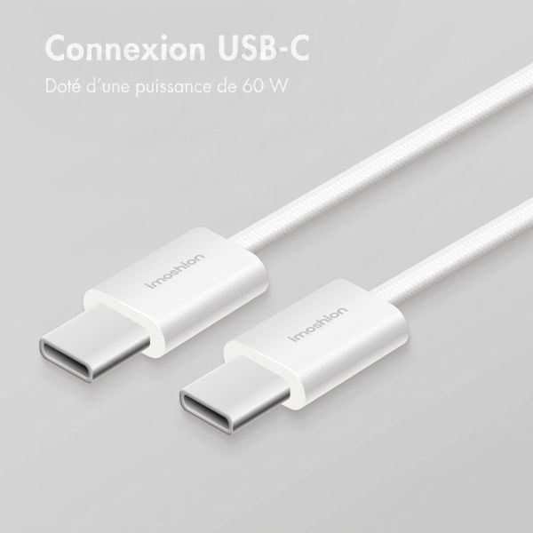 imoshion Câble Tressé USB-C vers USB-C 60 W - Lot de 2 - 1 mètre - Blanc