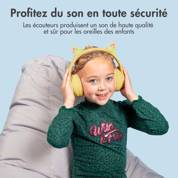 imoshion Casque sans fil pour enfants LED Light Cat Ear - Limiteur de décibels - Avec câble AUX - Jaune